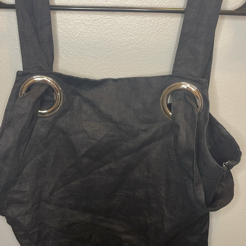 FREE PEOPLE‎ x Style Mafia Black Grommet Linen Mini Dress M - Picture 3 of 6